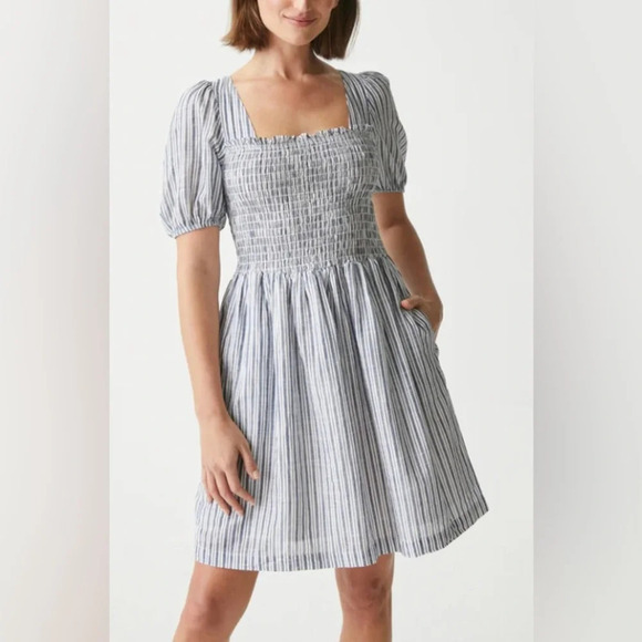 Michael Stars Jude Square Neck Cotton Mini Dress in Admiral Stripe - NWOT - XS - Picture 2 of 9